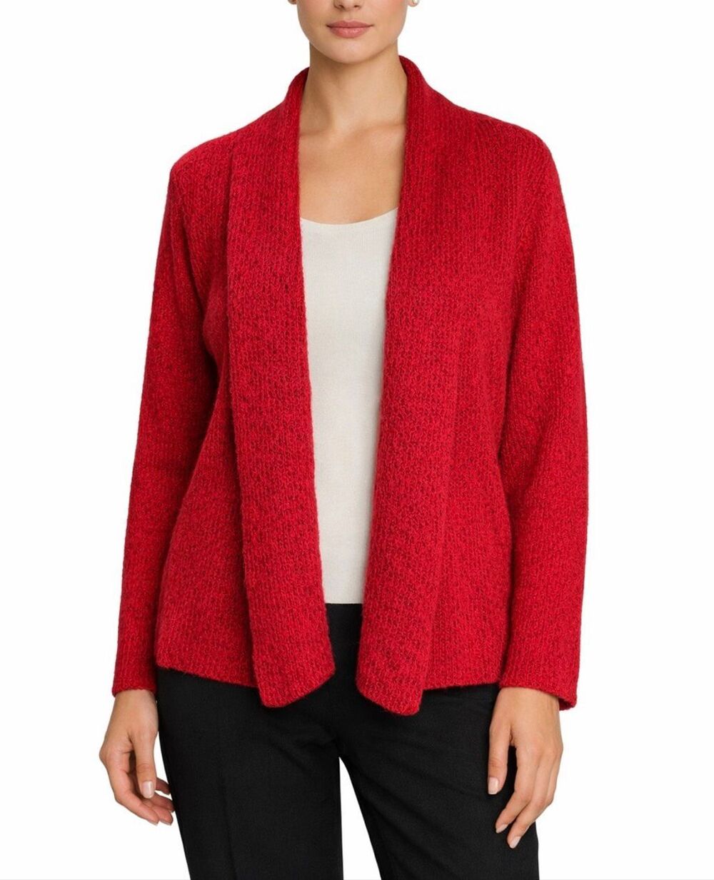 Eileen Fisher Red Mohair Wool Cashmere Web Open Cardigan Petite Large PL